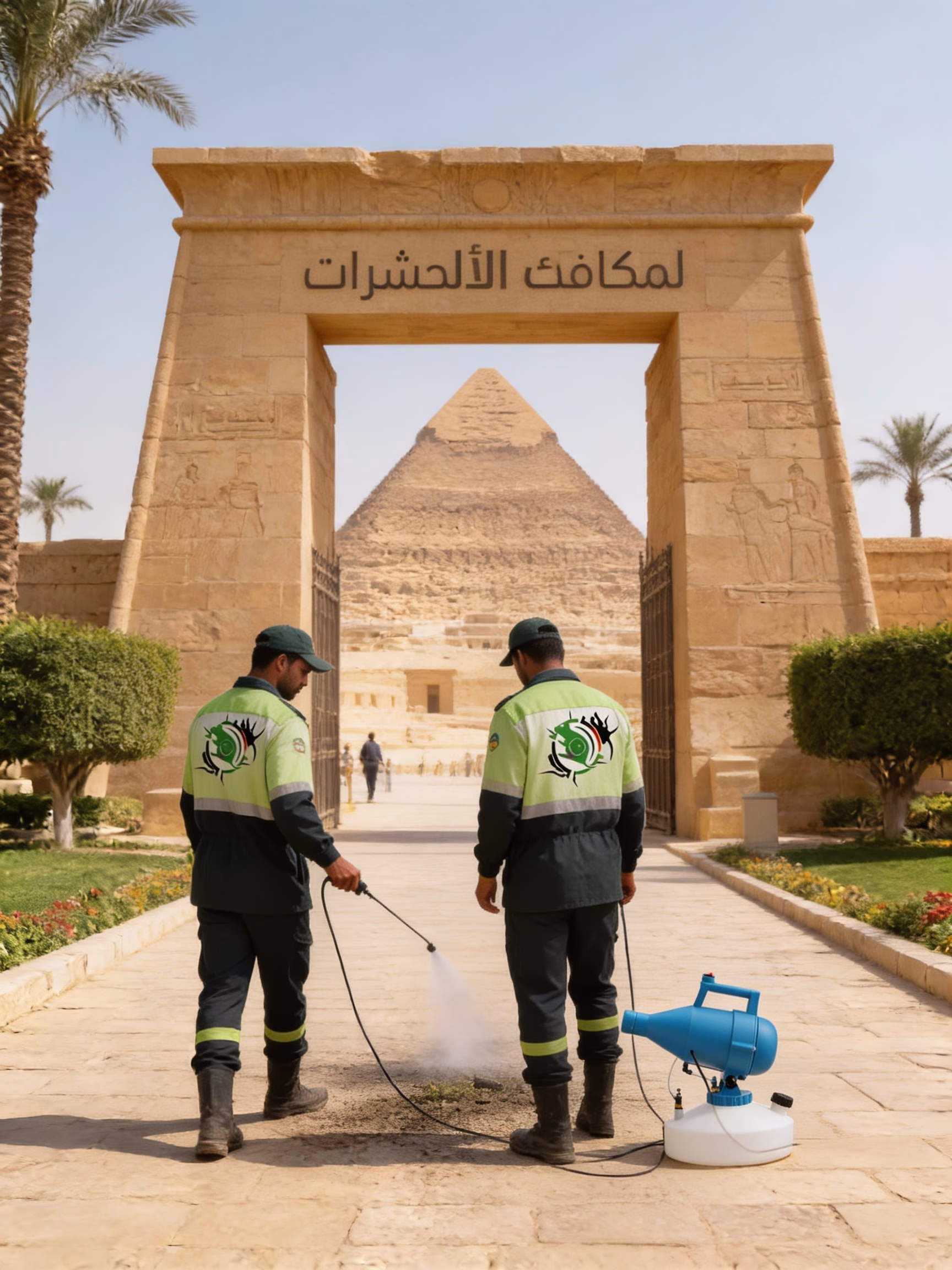 خطوات مكافحة الحشرات في بوابة خوفو حدائق الأهرام