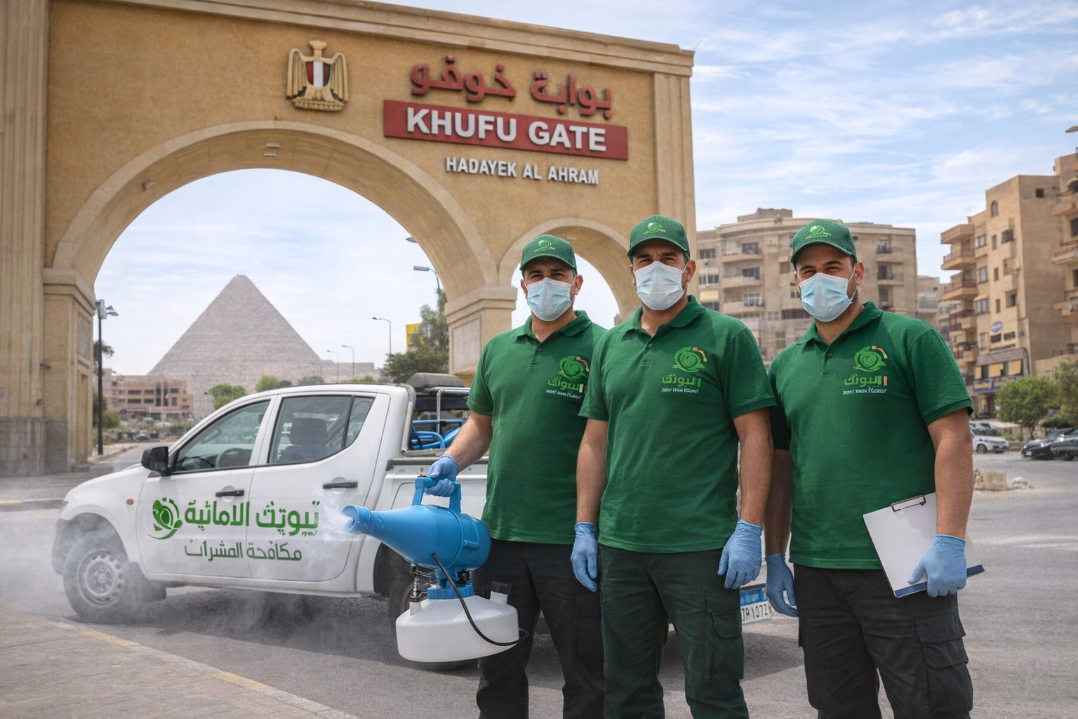 فريق عمل بيوتك الألمانية لمكافحة الحشرات في بوابة خوفو
