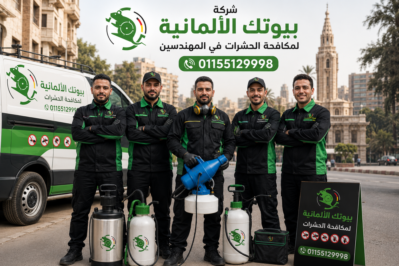 فريق عمل شركة بيوتك الألمانية لمكافحة الحشرات في المهندسين