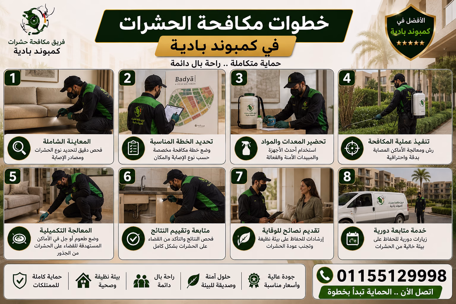 خطوات مكافحة الحشرات في كمبوند بادية